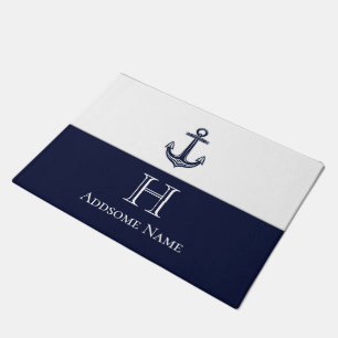 Paillasson Ancre Bleue de la marine nautique Monogramme