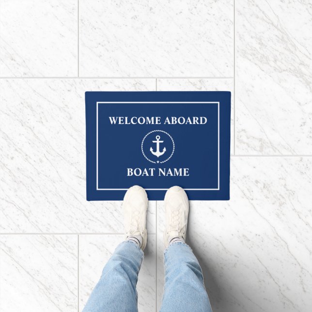 Paillasson Ancre de bienvenue nautique Nom du bateau Bleu (Intérieur)