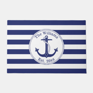Paillasson Ancre marine Stripes Nom de famille 24 x 36