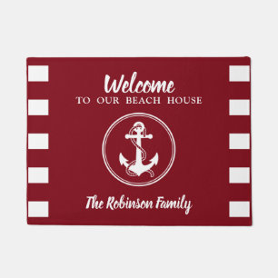 Paillasson Ancre nautique Bienvenue Maison de plage Nom Rouge