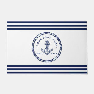 Paillasson Ancre nautique et corde Nom du bateau Marine Bleu 