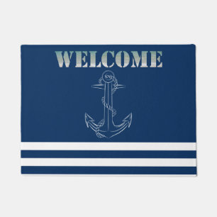 Paillasson Ancre nautique Marine Blue Striped Sailor