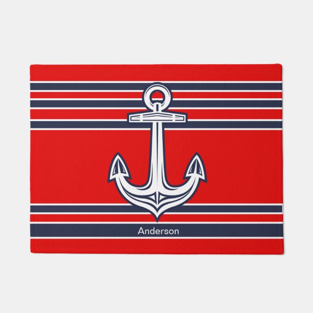 Paillasson Ancre nautique personnalisée Rouge Marine Bleu (Devant)