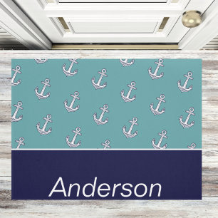 Paillasson Ancre nautique personnalisée Turquoise Marine Bleu