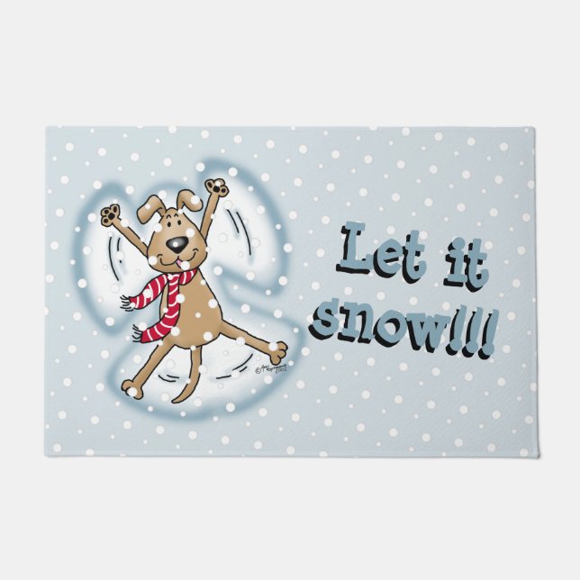 Paillasson Ange de neige Chien Amusant mignon Noël Vacances a (Devant)