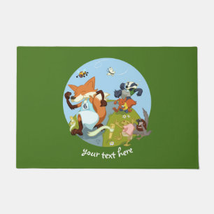 Paillasson Animaux de bois amusant Courir Fox & Badger Cartoo