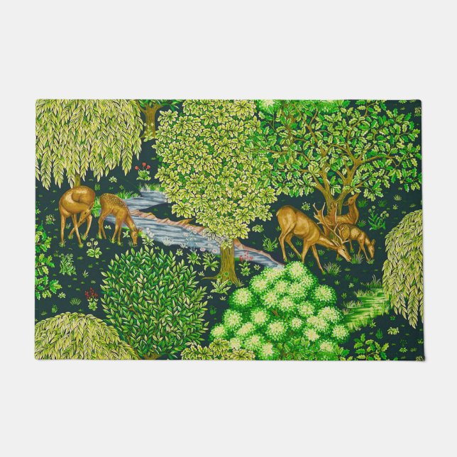 Paillasson ANIMAUX FORESTIERS, CERFS PAR UN BROOK Blue Green  (Devant)