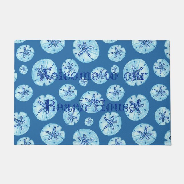 Paillasson Aqua-turquoise sable bleu dollar aquarelle personn (Devant)