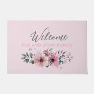 Paillasson Aquarelle botanique chic rose pâle