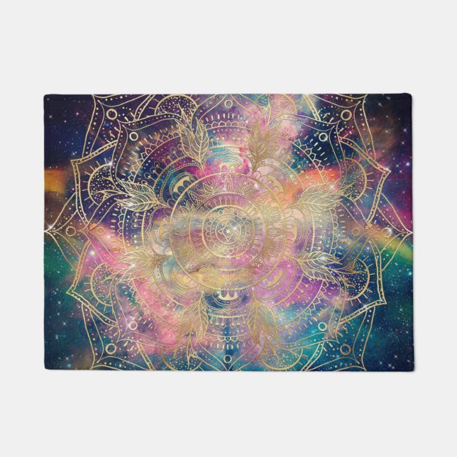 Paillasson Aquarelle couleur Mandala or élégant Nebula (Devant)