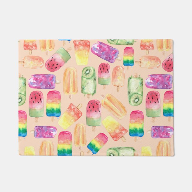 Paillasson Aquarelle Crème glacée Corail (Devant)