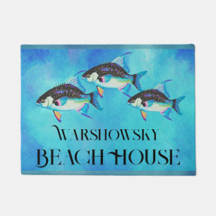 Paillasson Aquarelle de poisson tropical sur mesure Aqua bleu