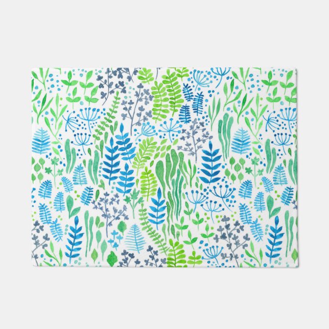 Paillasson Aquarelle fleurie doodles blanc (Devant)