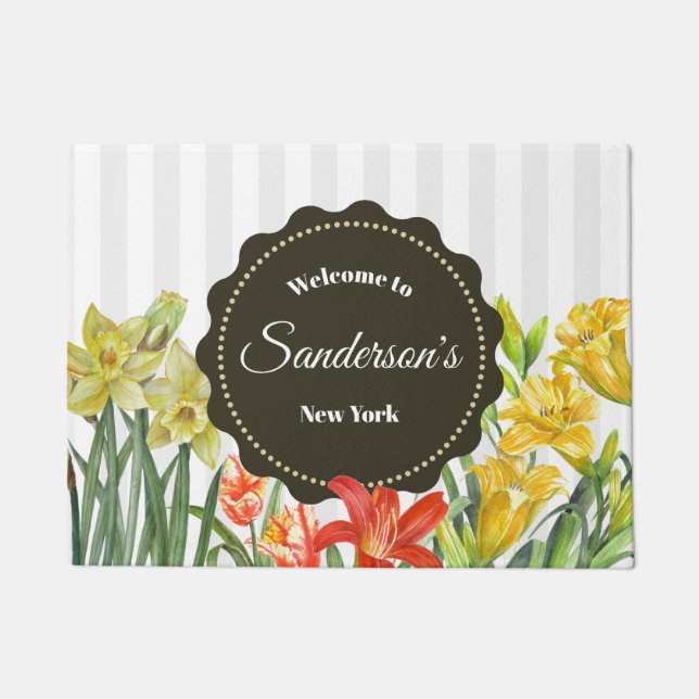 Paillasson Aquarelle Fleurs de printemps Illustration florale (Devant)