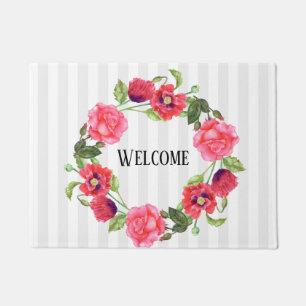 Paillasson Aquarelle Fleurs rouges et roses Conception de cou