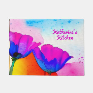 Paillasson Aquarelle Floral Californie Pavot rose cuisine