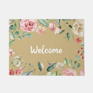 Paillasson Aquarelle florale Rose rose et crème