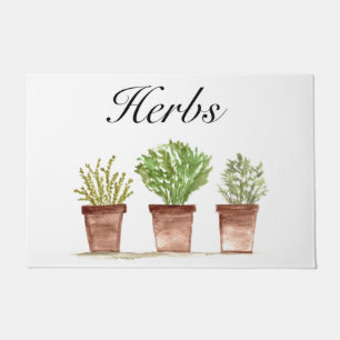 Paillasson Aquarelle Herbes Thyme Rosemary persil Plante Pot