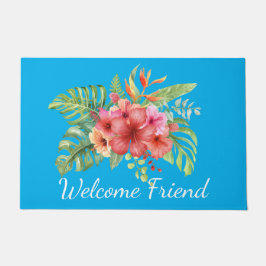 Paillasson Aquarelle Hibiscus Fleurs Bienvenue