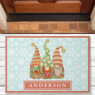 Paillasson Aquarelle Noël Gnome Trio Nom de famille