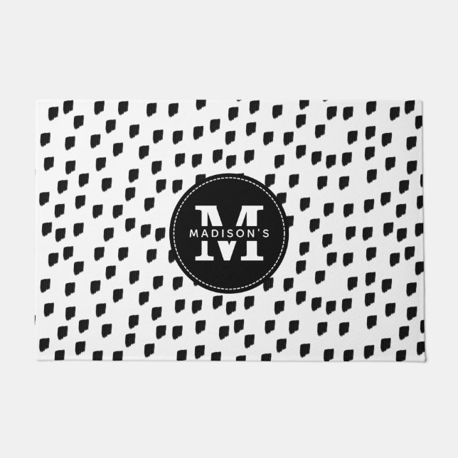 Paillasson Aquarelle noire et blanche Pinceau Monogramme (Devant)