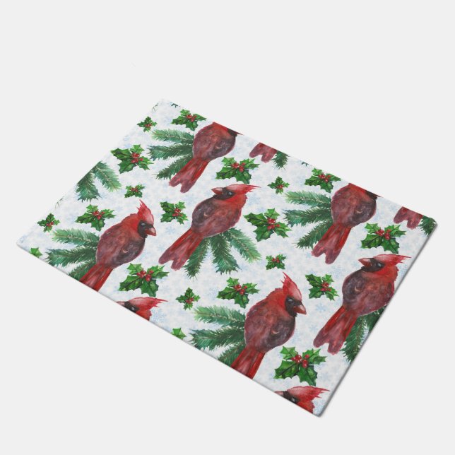 Paillasson aquarelle Oiseau cardinal rouge (Incliné)