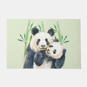 Paillasson Aquarelle Panda Ours Maman & Bébé en Bambou