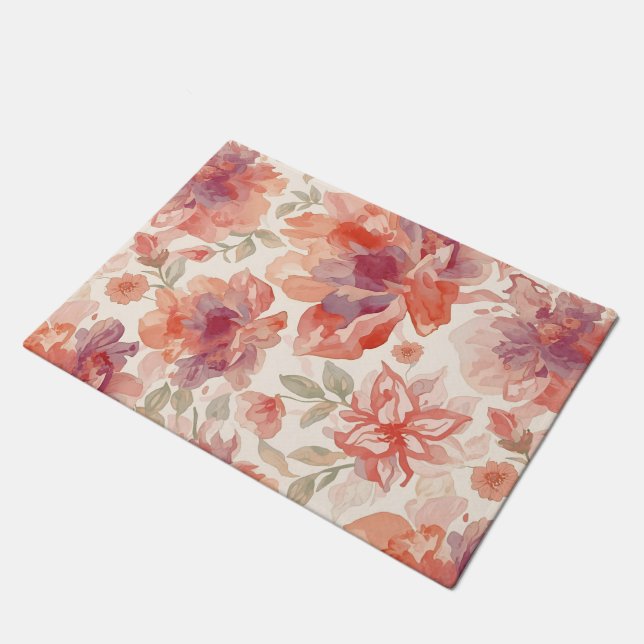 Paillasson Aquarelle Pastel Fleurs clair Orange (Incliné)