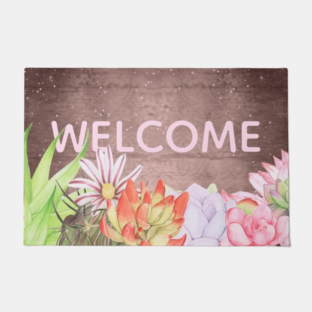 Paillasson Aquarelle rustique Succulents (Devant)