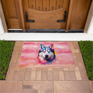 Paillasson Aquarelle Sibérienne Husky Art coloré