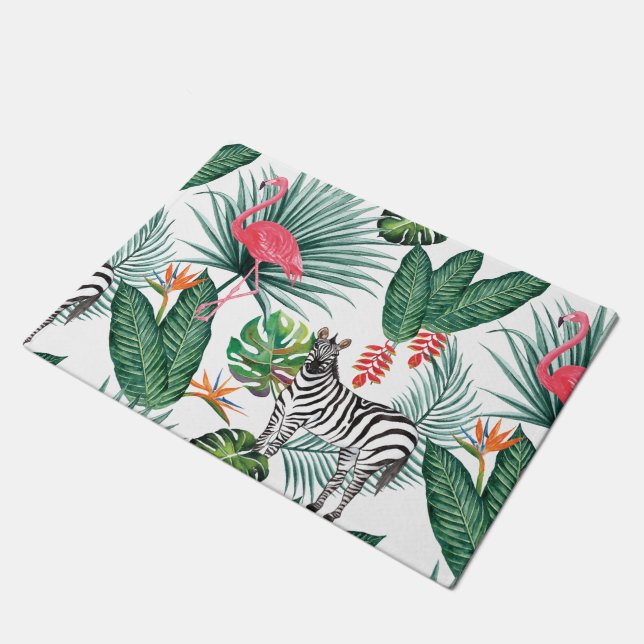 Paillasson Aquarelle tropicale de feuille de zèbre moderne de (Incliné)