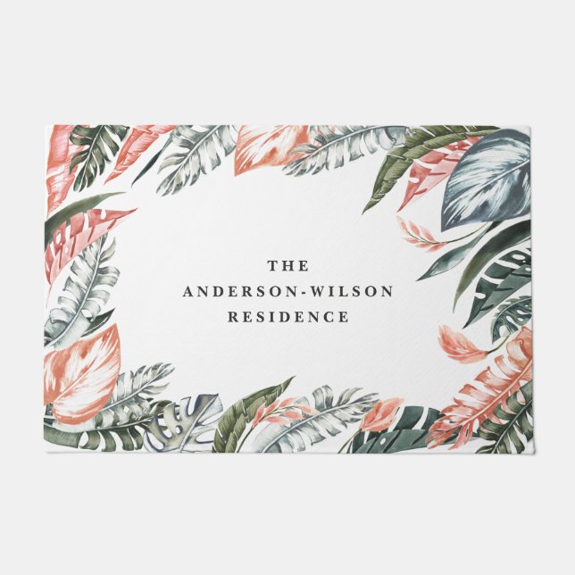 Paillasson Aquarelle tropicale feuillage intérieur fleuri (Devant)