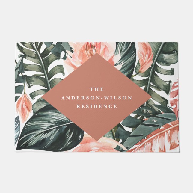 Paillasson Aquarelle tropicale feuillage intérieur fleuri (Devant)