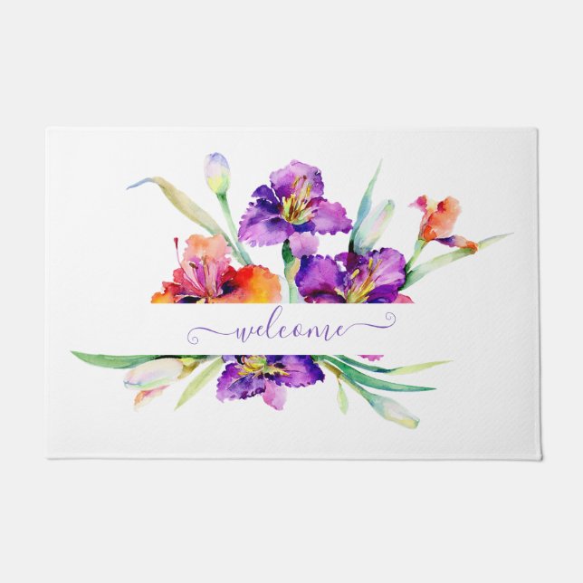 Paillasson Aquarelle violette Iris personnalisée (Devant)