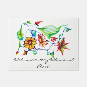 Paillasson Aquarelle Whimsical Bienvenue - Art Floral Exotiqu