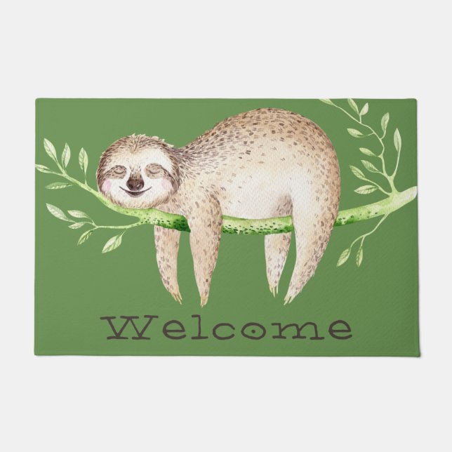 Paillasson Aquarelle Whimsical Sleepy Sloth (Devant)