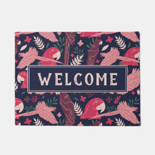 Paillasson Ara Parrot Red Tropical Motif Bienvenue