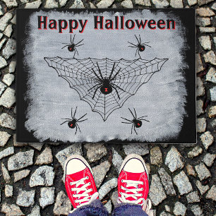 Paillasson Araignées noires de veuve d'Halloween en Web rusti
