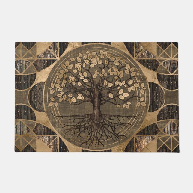 Paillasson Arbre de la vie - Yggdrasil - bois et or (Devant)