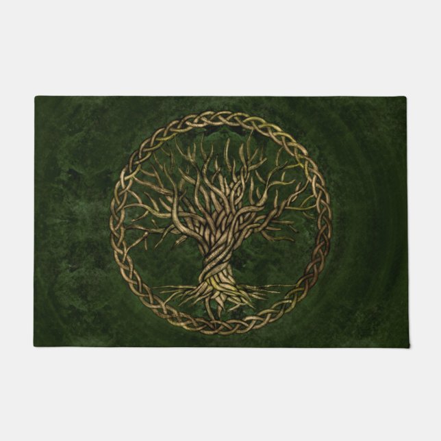 Paillasson Arbre de la vie - Yggdrasil - vert et or (Devant)