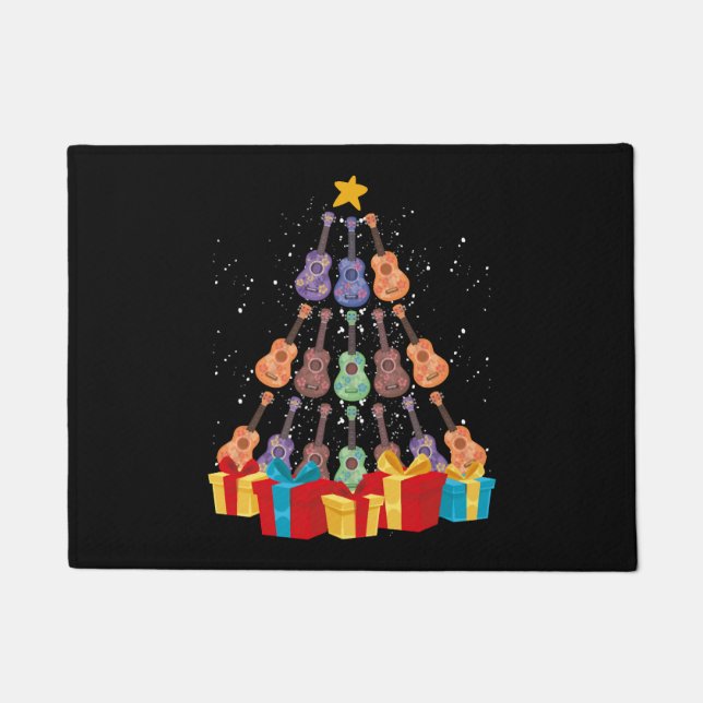Paillasson Arbre de Noël Ukulele Joyeux Noël Musique (Devant)