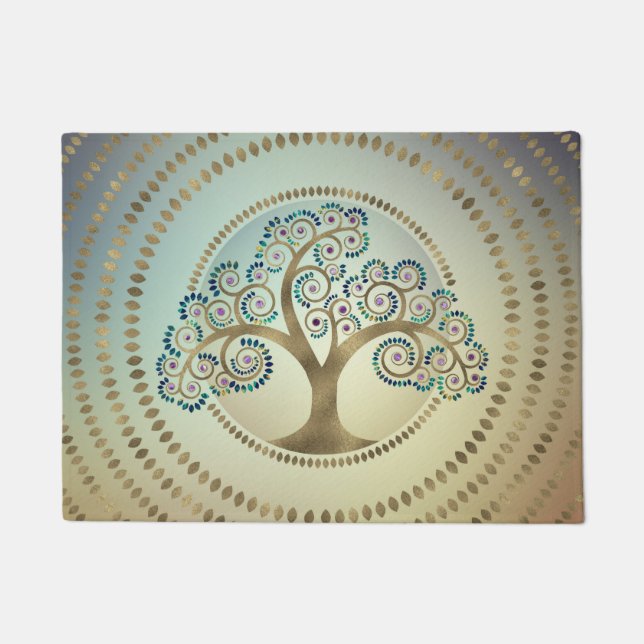Paillasson Arbre de vie Spiral doré et marbre (Devant)