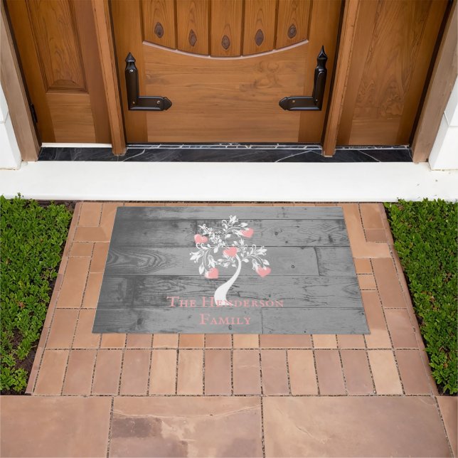 Paillasson Arbre rose des coeurs mat de porte personnalisé (De plein air)