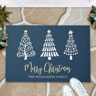 Paillasson Arbres de Noël en script bleu marine gras personna