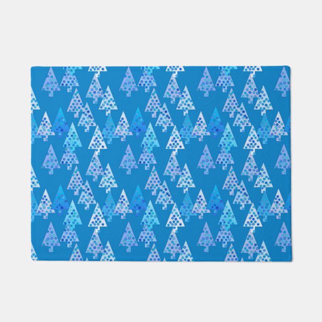 Paillasson Arbres de Noël Fleurs modernes Cerulean Blue (Devant)