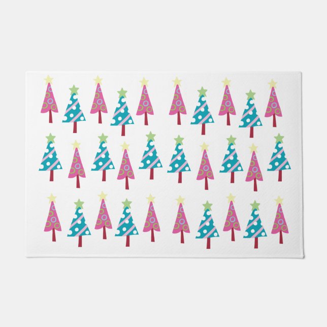 Paillasson Arbres de Noël roses et bleus Matt Doormat (Devant)