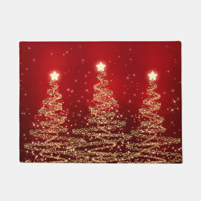 Paillasson Arbres de scintillement de Noël élégant rouges (Devant)