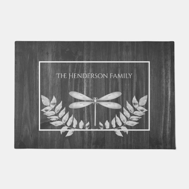 Paillasson Argent Dragonfly Rustic Personnalisé (Devant)