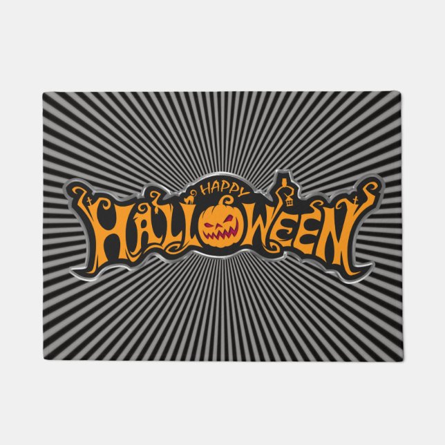 Paillasson Argent encadré Happy Halloween Ruby Eyed Citrouill (Devant)