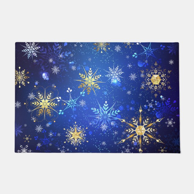 Paillasson Arrière - plan Bleu XMAS avec des flocons de neige (Devant)